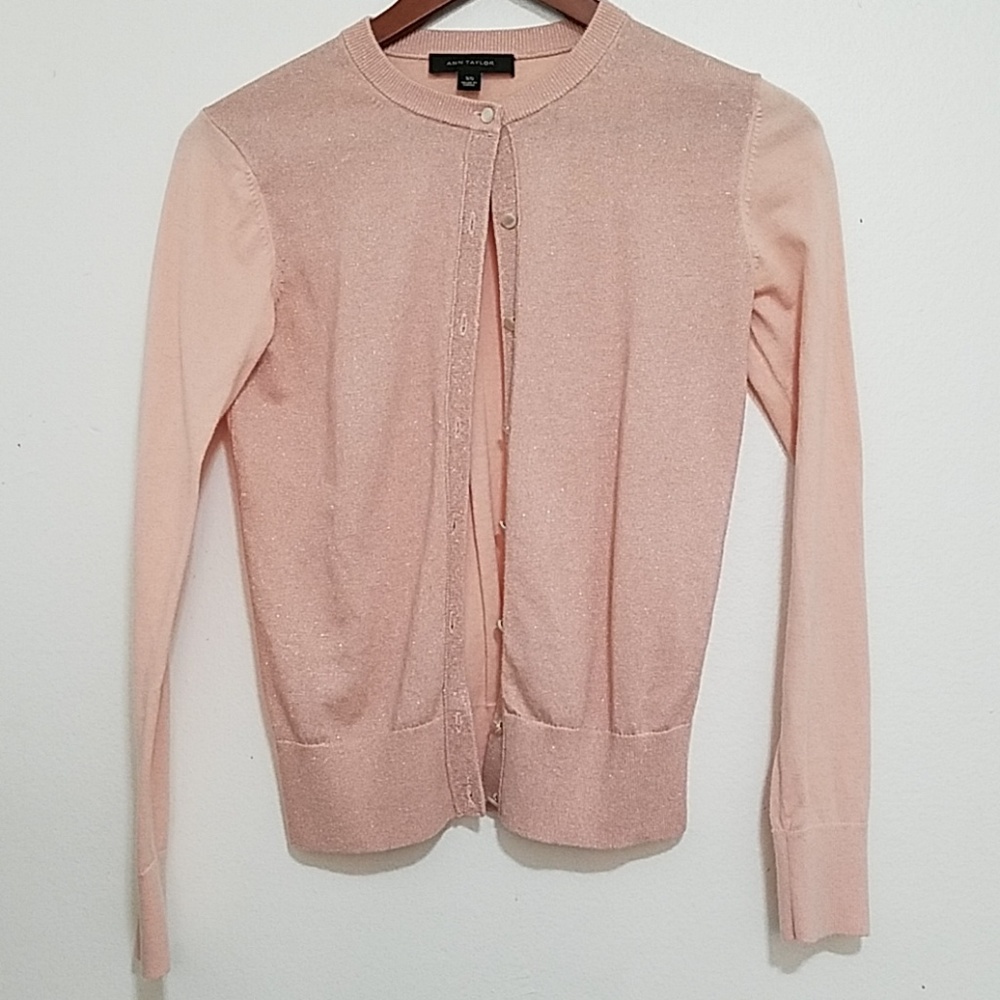 Ann Taylor Pink Gold Sparkle Cardigan